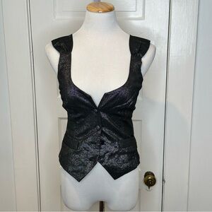 DIANE VON FURSTENBERG METALLIC‎ CHARCOAL BUTTON VEST TOP SZ 2